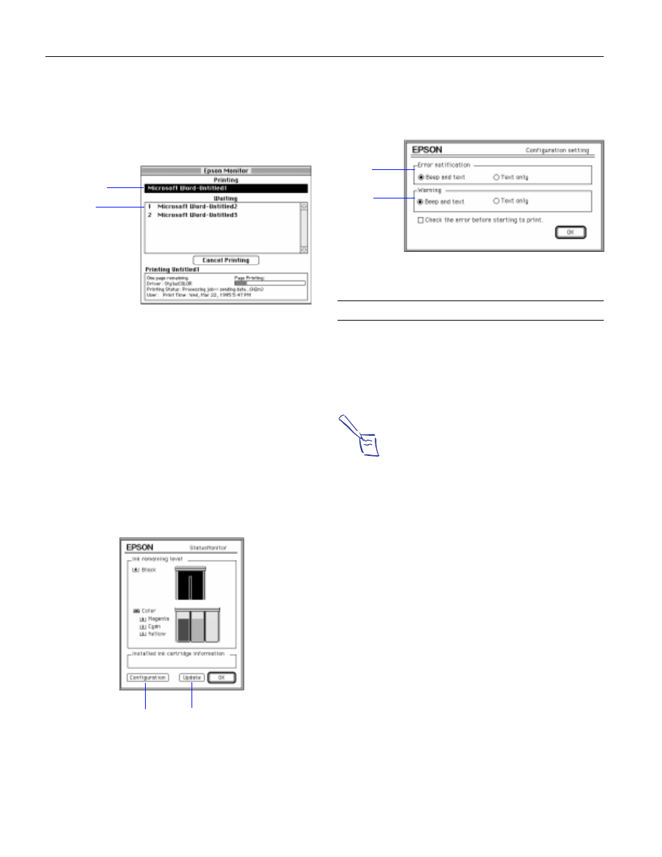 Using the macintosh status monitor, Network printing on a pc, Setting up the host system | Epson stylus color 800 | Epson Stylus Color 800 User Manual | Page 10 / 20