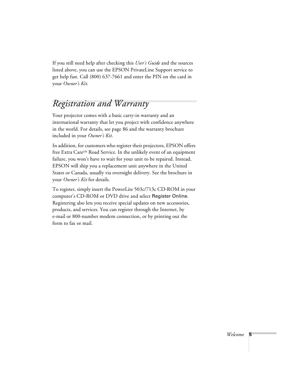 Registration and warranty | Epson 503c User Manual | Page 11 / 105