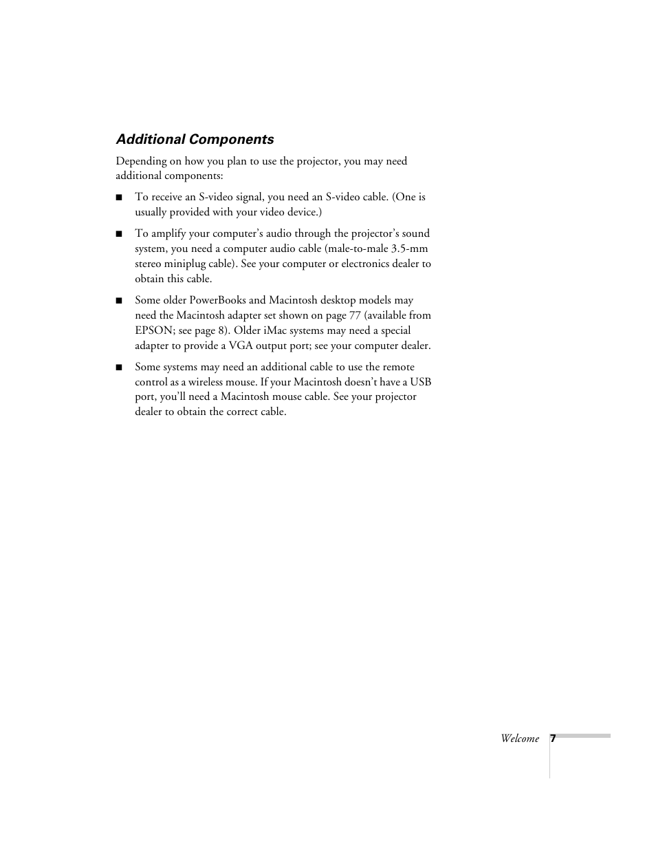 Additional components | Epson 503c User Manual | Page 13 / 105