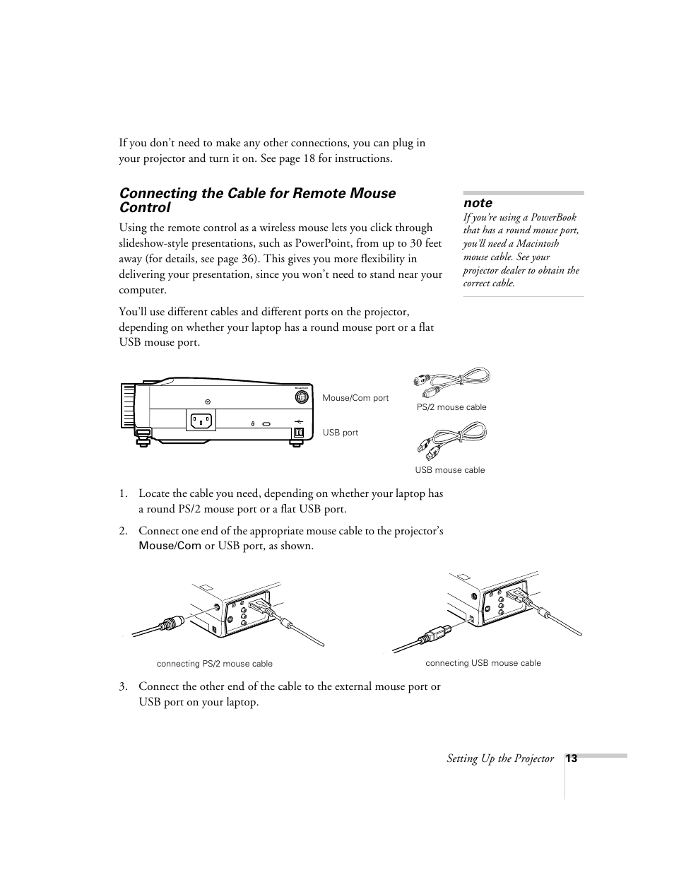 Connecting the cable for remote mouse control | Epson 503c User Manual | Page 19 / 105