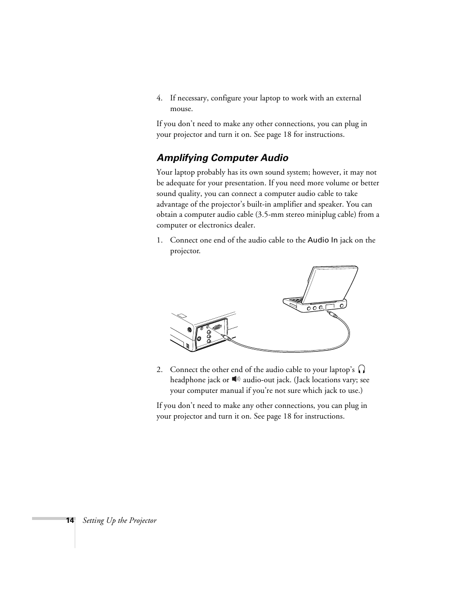 Amplifying computer audio | Epson 503c User Manual | Page 20 / 105
