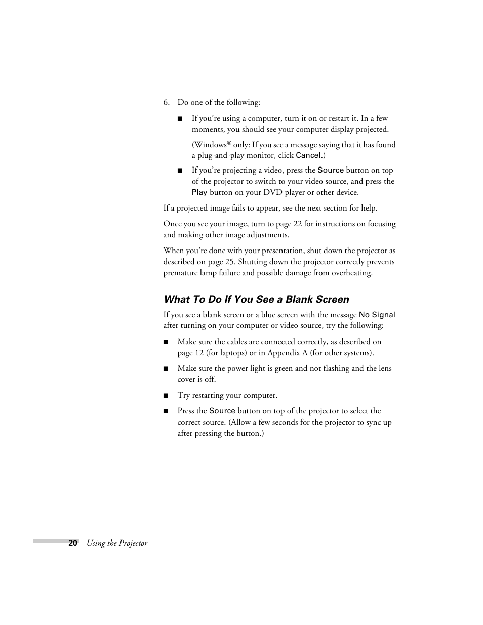 What to do if you see a blank screen | Epson 503c User Manual | Page 26 / 105