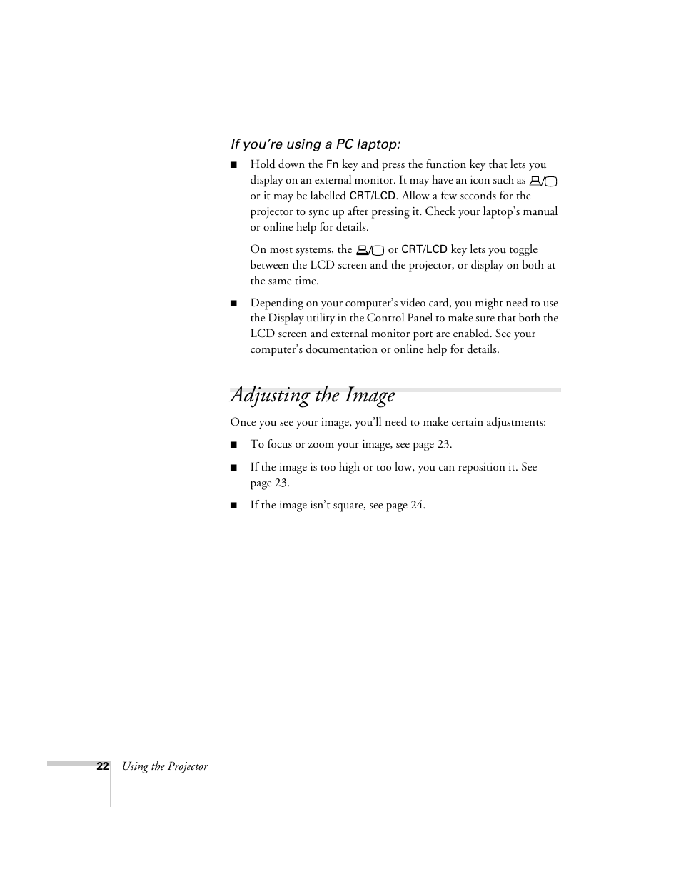 Adjusting the image | Epson 503c User Manual | Page 28 / 105