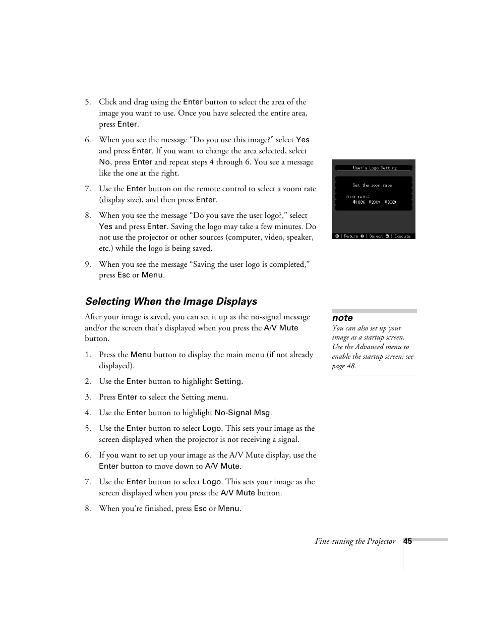 Selecting when the image displays | Epson 503c User Manual | Page 51 / 105
