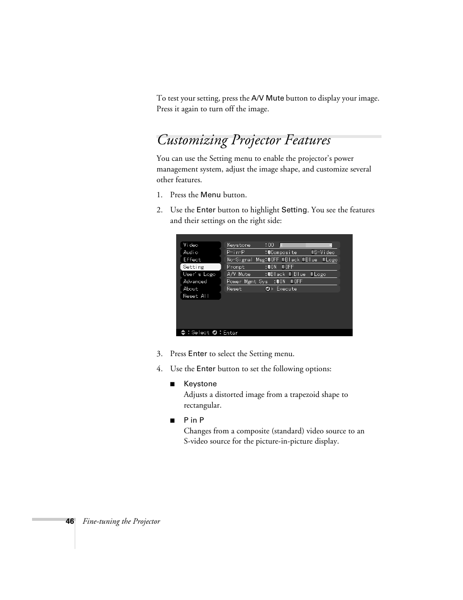 Customizing projector features | Epson 503c User Manual | Page 52 / 105