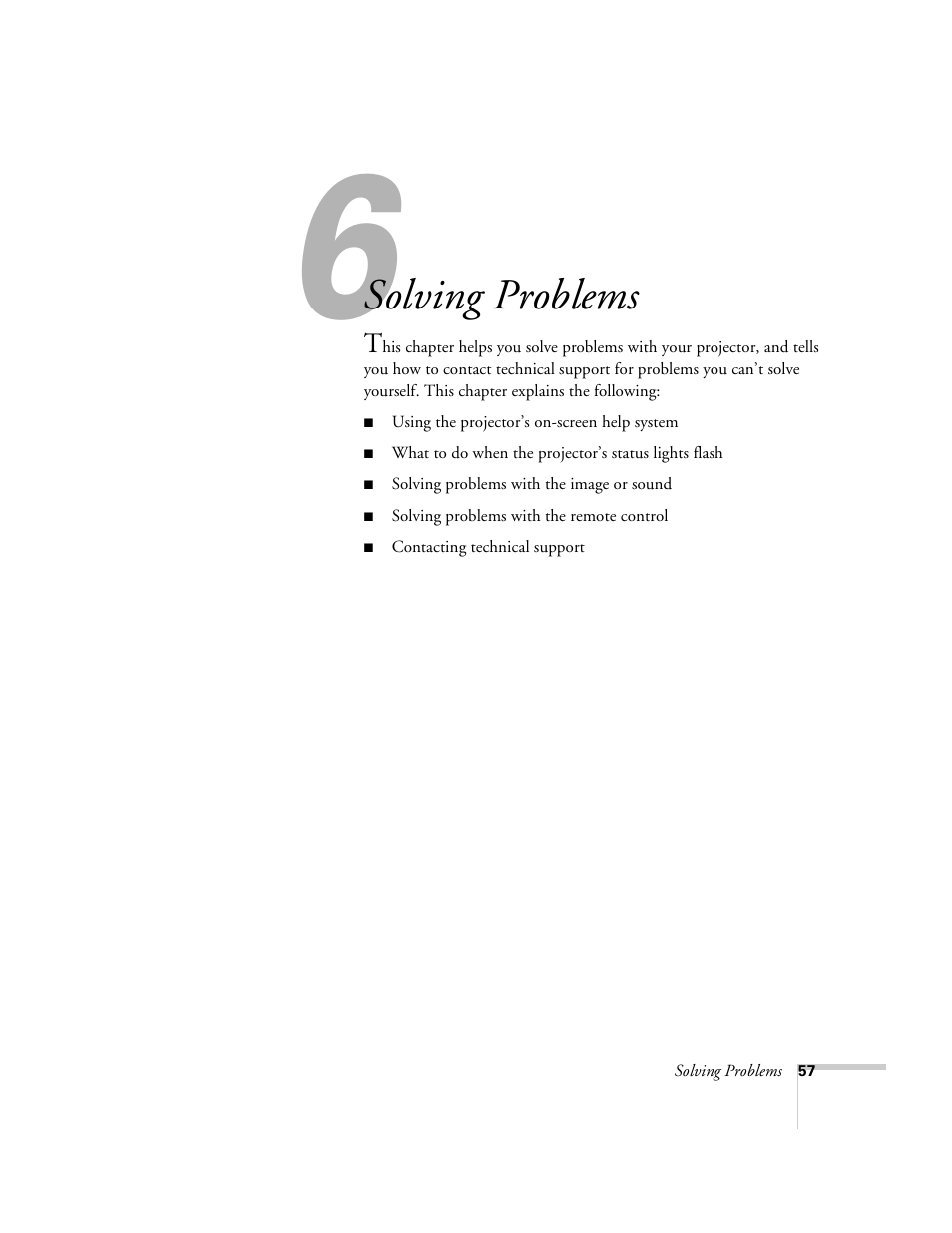 Chap 6-solving problems, Solving problems | Epson 503c User Manual | Page 63 / 105