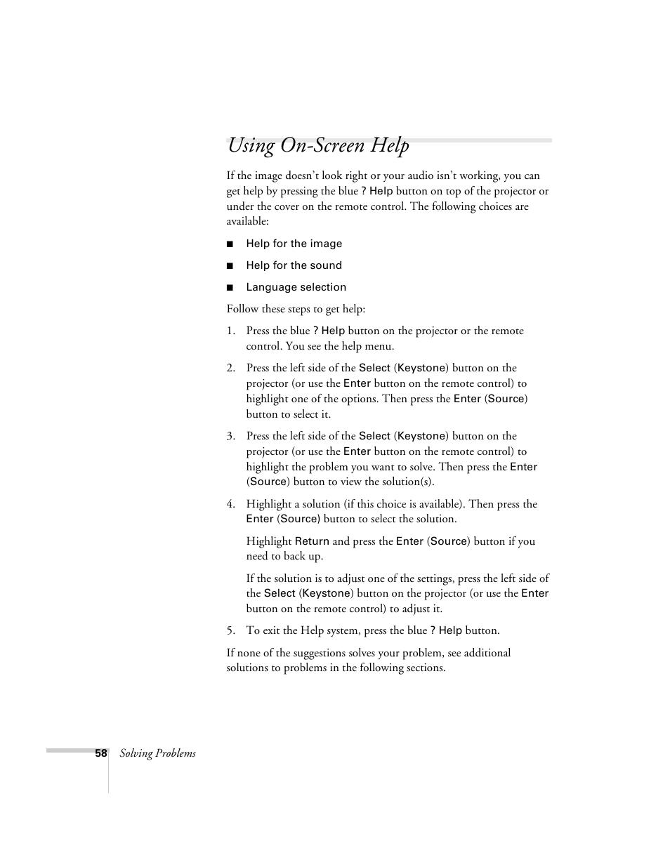 Using on-screen help | Epson 503c User Manual | Page 64 / 105