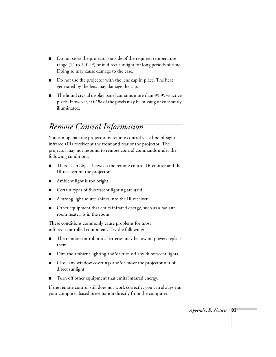 Remote control information | Epson 503c User Manual | Page 89 / 105