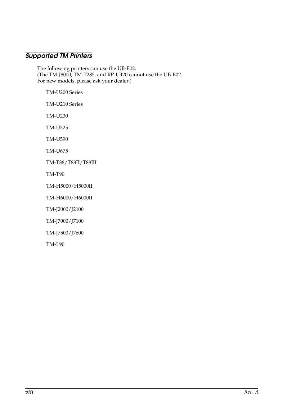 Supported tm printers | Epson UB E02 User Manual | Page 10 / 86