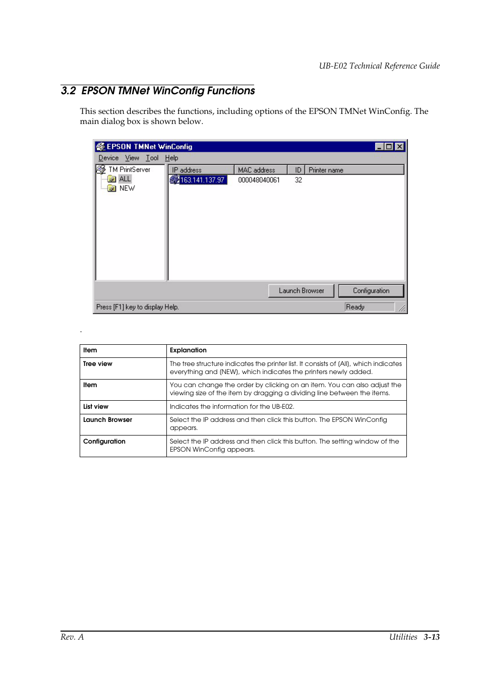 2 epson tmnet winconfig functions, Epson tmnet winconfig functions -13 | Epson UB E02 User Manual | Page 39 / 86