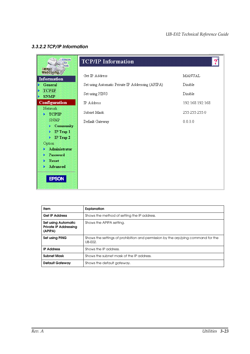 2 tcp/ip information | Epson UB E02 User Manual | Page 49 / 86