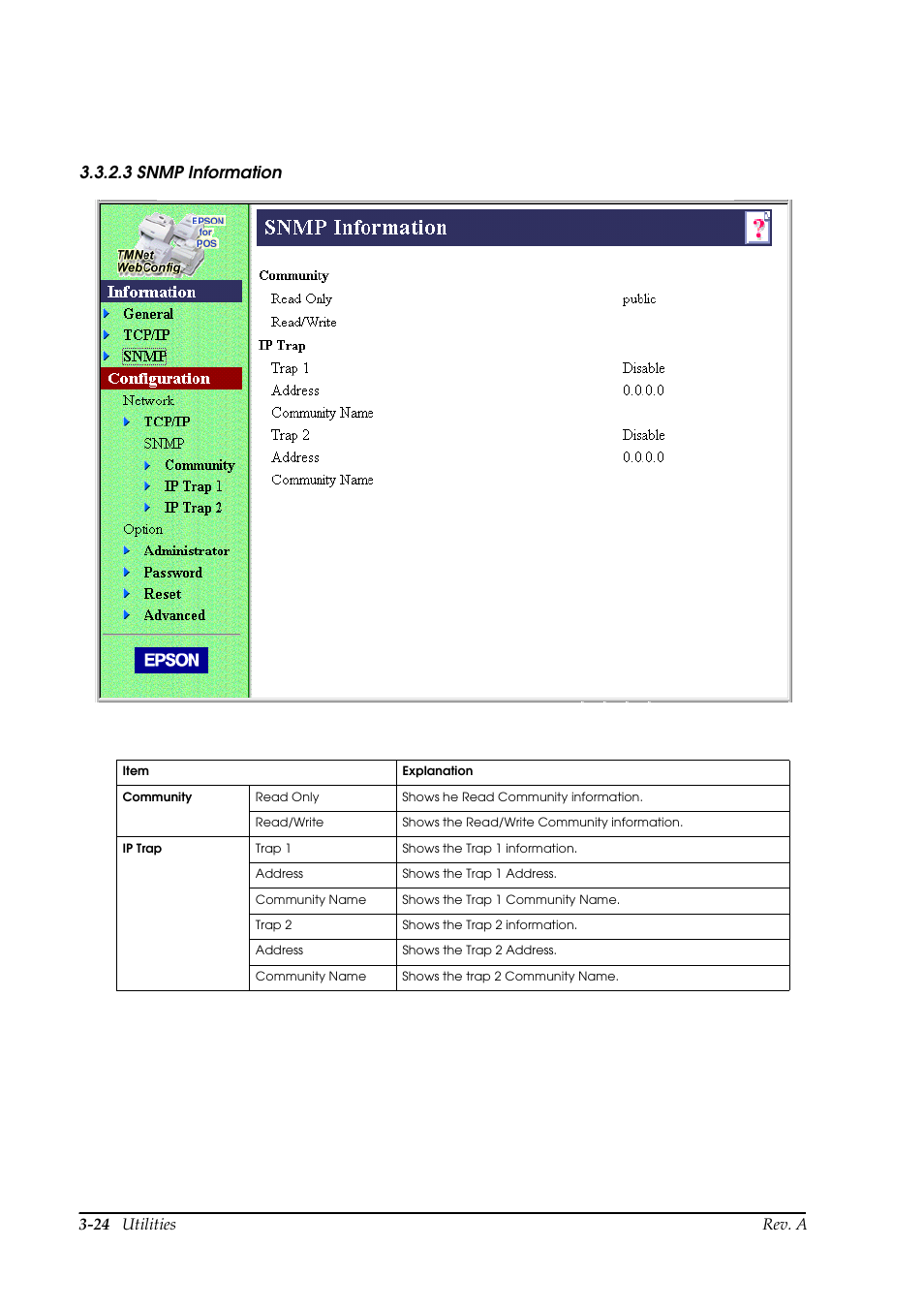 3 snmp information | Epson UB E02 User Manual | Page 50 / 86