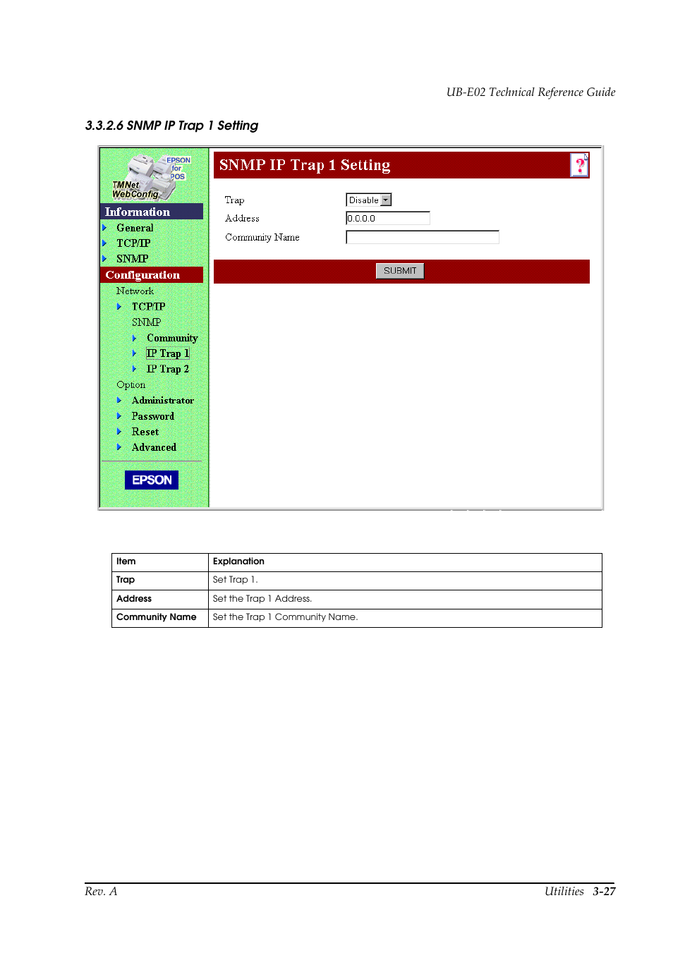 6 snmp ip trap 1 setting | Epson UB E02 User Manual | Page 53 / 86