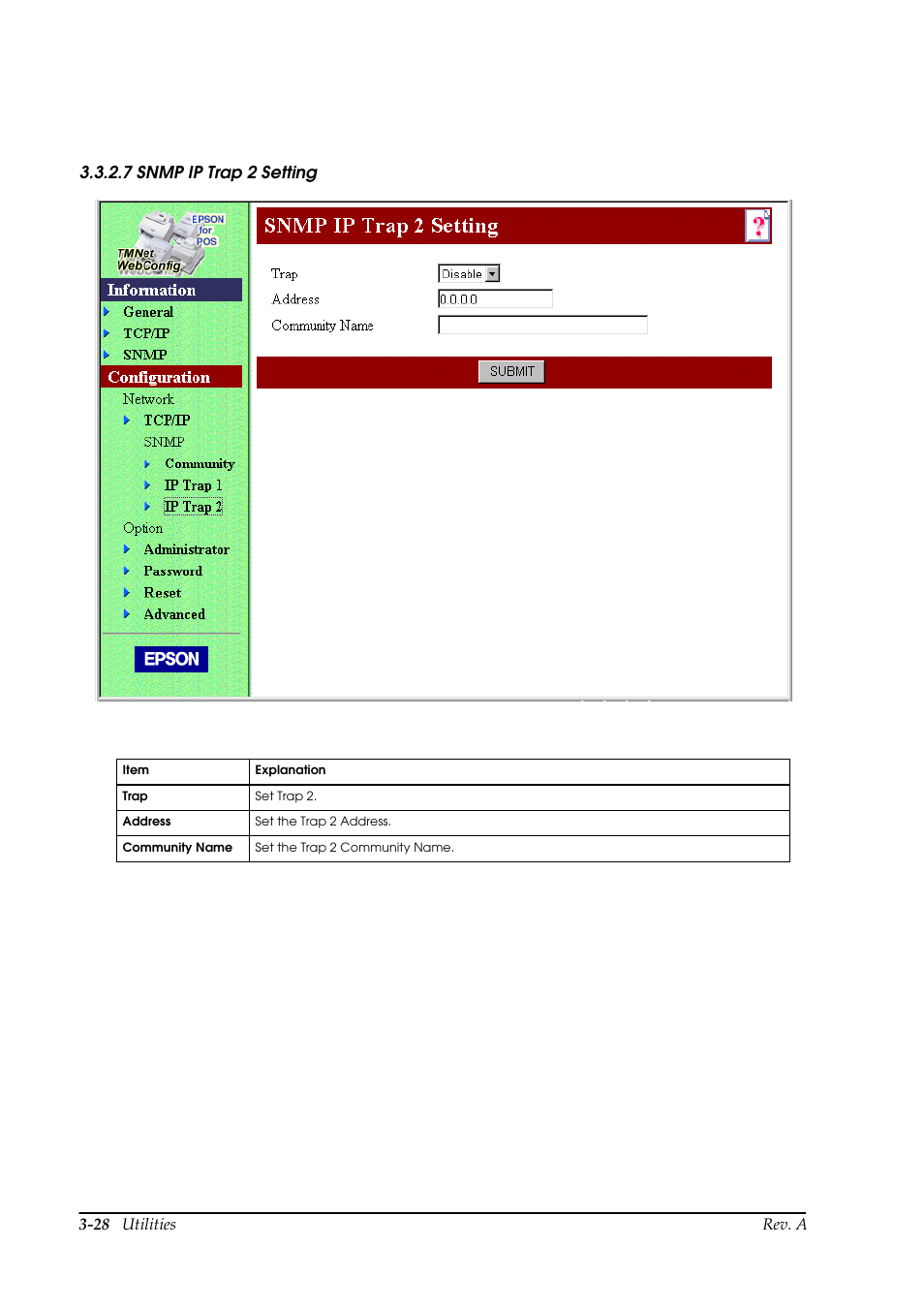 7 snmp ip trap 2 setting | Epson UB E02 User Manual | Page 54 / 86