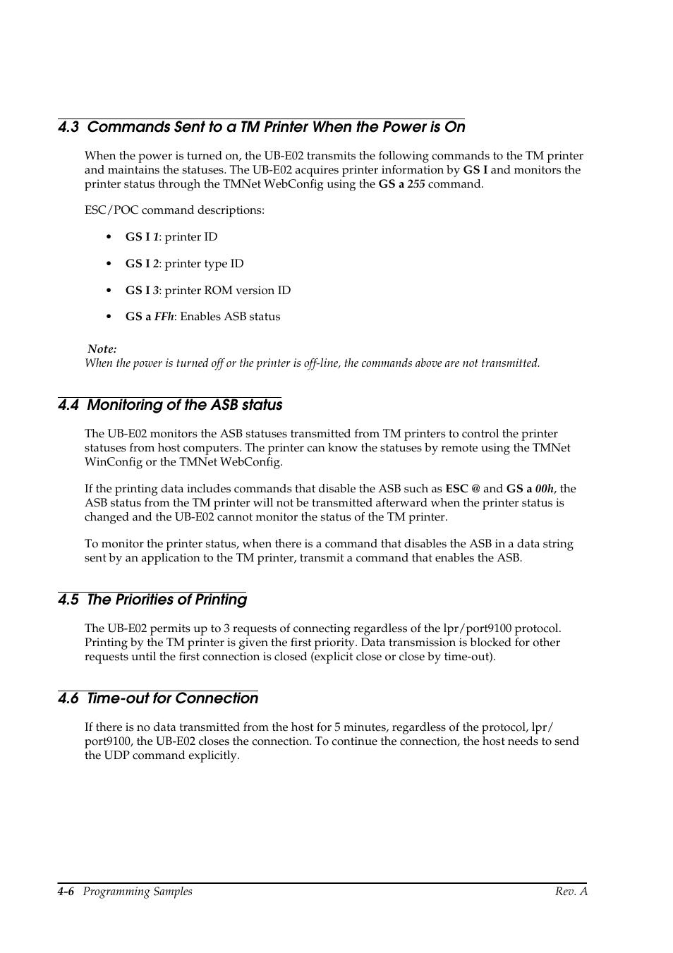 4 monitoring of the asb status, 5 the priorities of printing, 6 time-out for connection | Epson UB E02 User Manual | Page 64 / 86