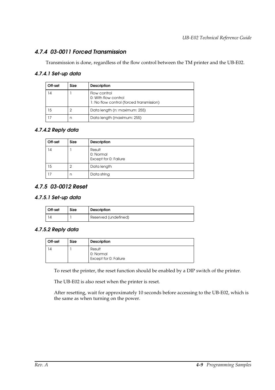 4 03-0011 forced transmission, 5 03-0012 reset, 0011 forced transmission -9 03-0012 reset -9 | Epson UB E02 User Manual | Page 67 / 86