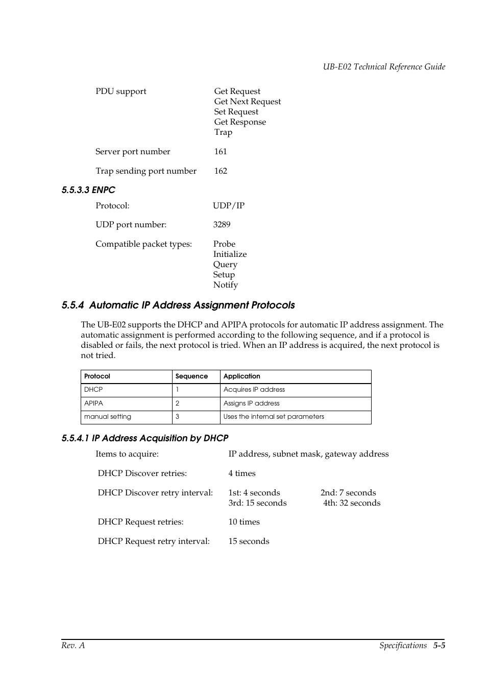 4 automatic ip address assignment protocols, Automatic ip address assignment protocols -5 | Epson UB E02 User Manual | Page 77 / 86