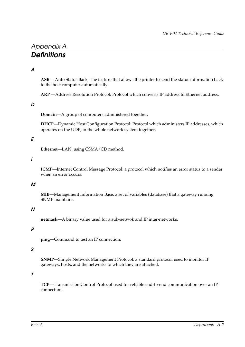 Appendix a, Definitions, Appendix a definitions | Epson UB E02 User Manual | Page 83 / 86