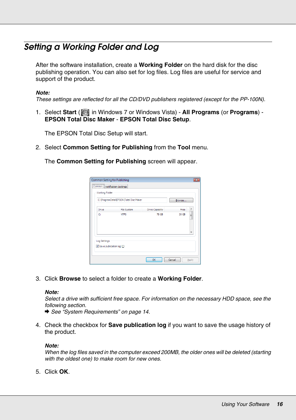 Setting a working folder and log | Epson 4113114-06 User Manual | Page 16 / 124