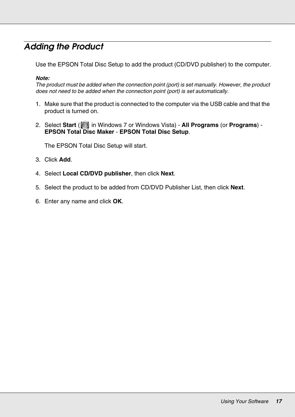 Adding the product | Epson 4113114-06 User Manual | Page 17 / 124