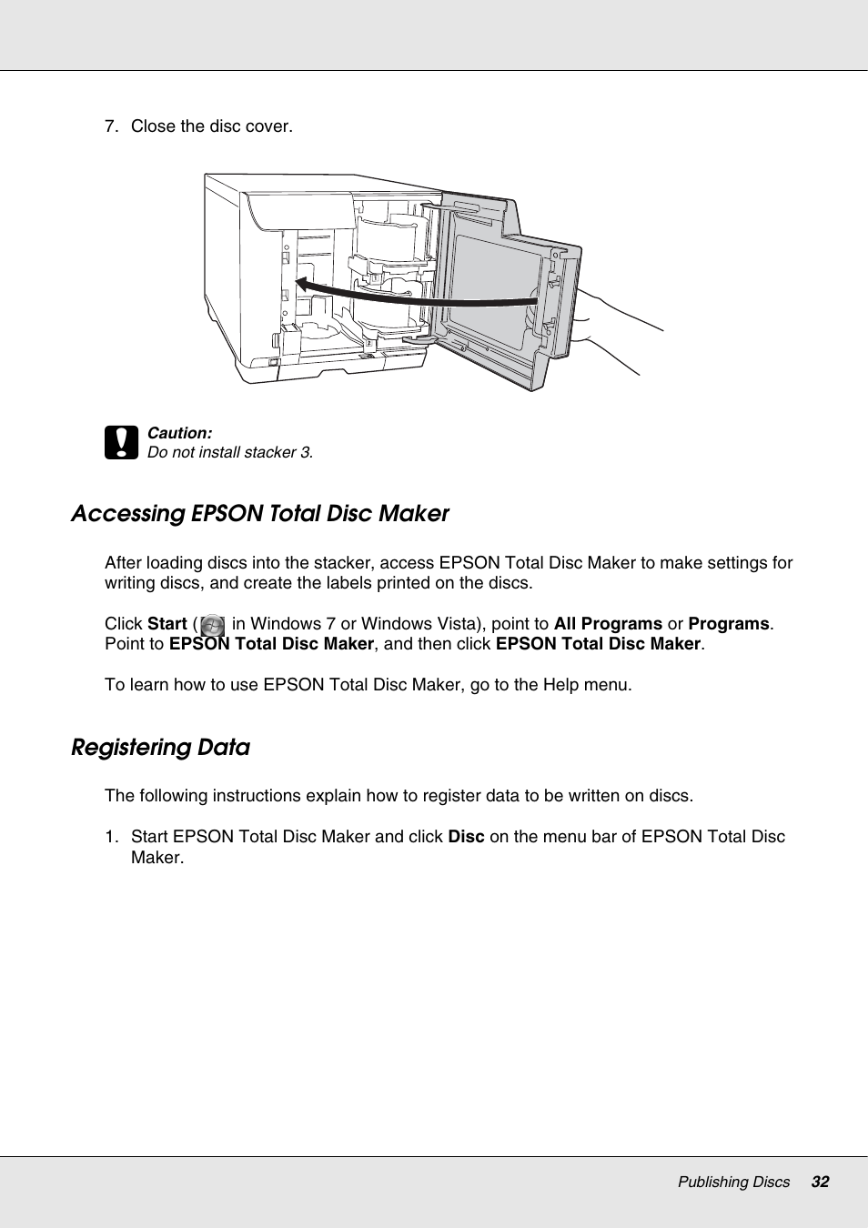 Accessing epson total disc maker, Registering data, Accessing epson total disc maker registering data | Epson 4113114-06 User Manual | Page 32 / 124