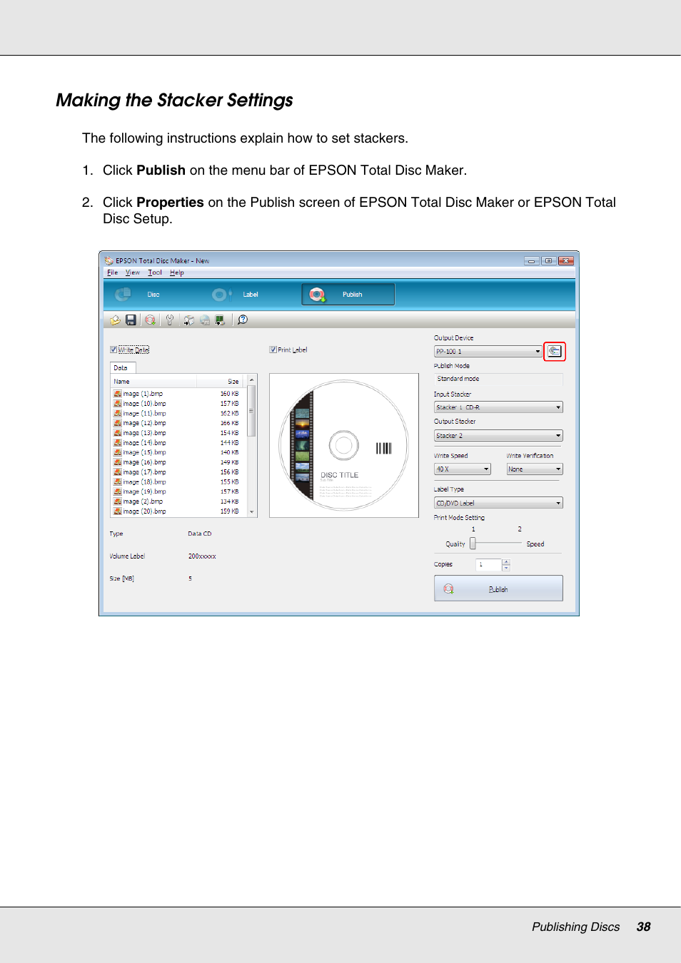 Making the stacker settings | Epson 4113114-06 User Manual | Page 38 / 124
