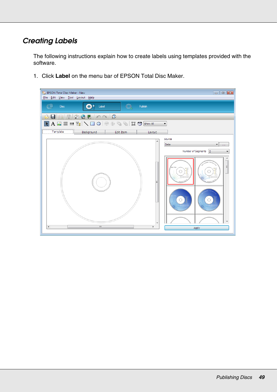 Creating labels | Epson 4113114-06 User Manual | Page 49 / 124