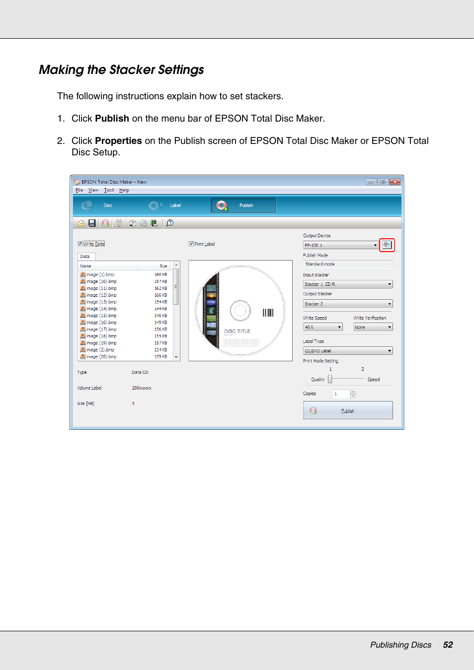 Making the stacker settings | Epson 4113114-06 User Manual | Page 52 / 124