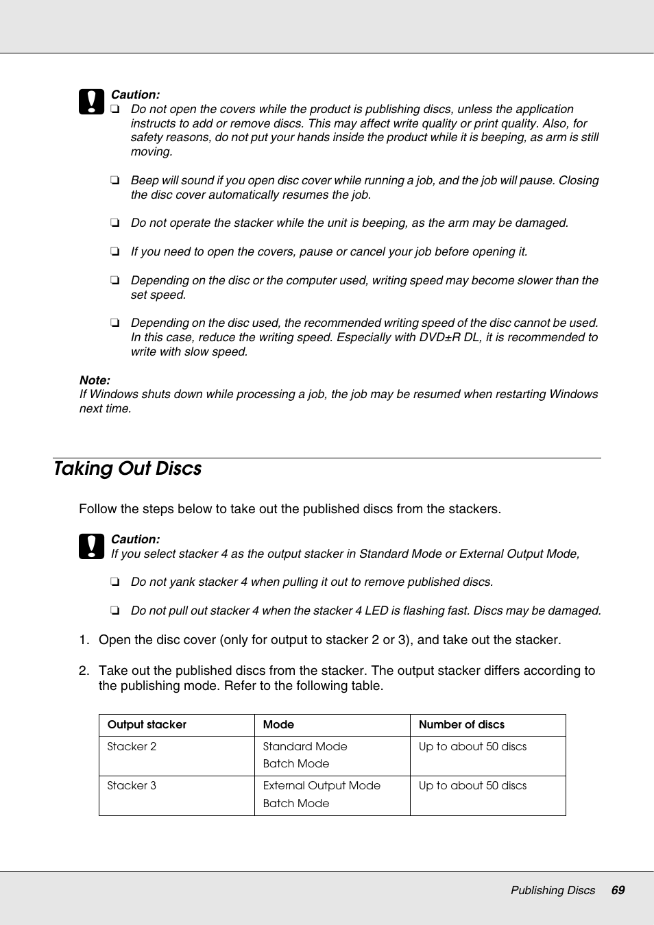 Taking out discs | Epson 4113114-06 User Manual | Page 69 / 124