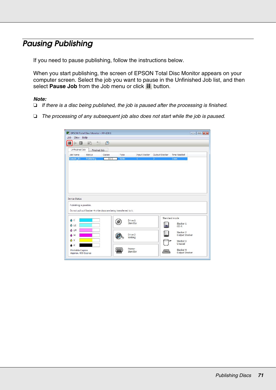 Pausing publishing | Epson 4113114-06 User Manual | Page 71 / 124