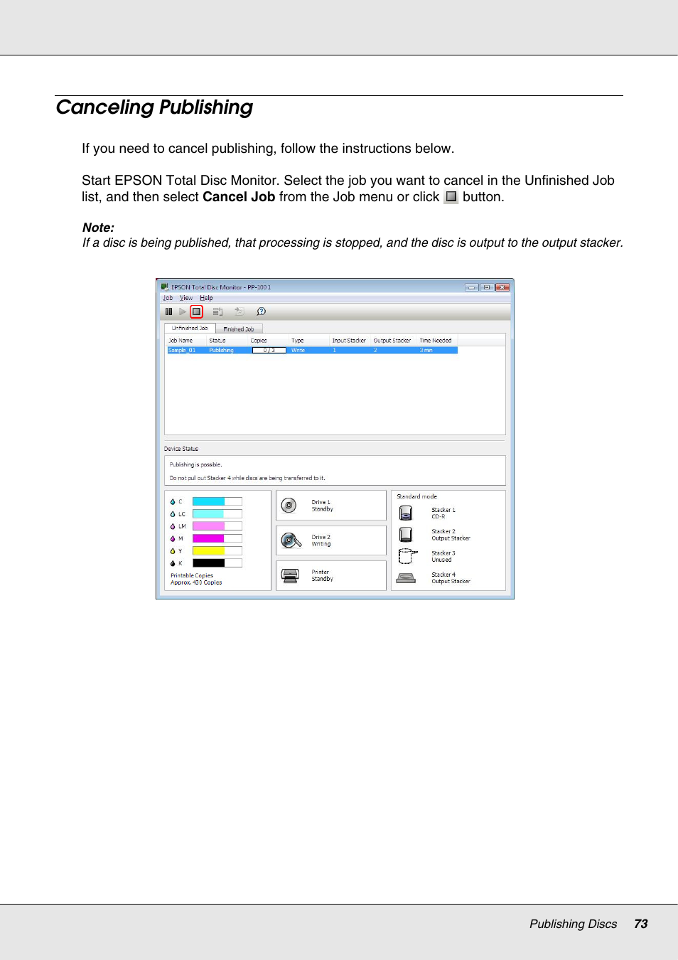 Canceling publishing | Epson 4113114-06 User Manual | Page 73 / 124