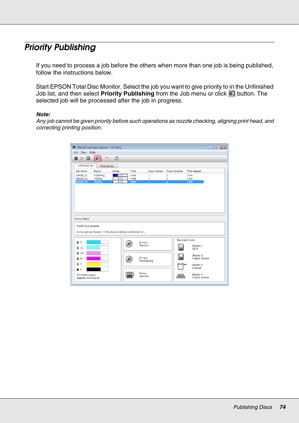 Priority publishing | Epson 4113114-06 User Manual | Page 74 / 124