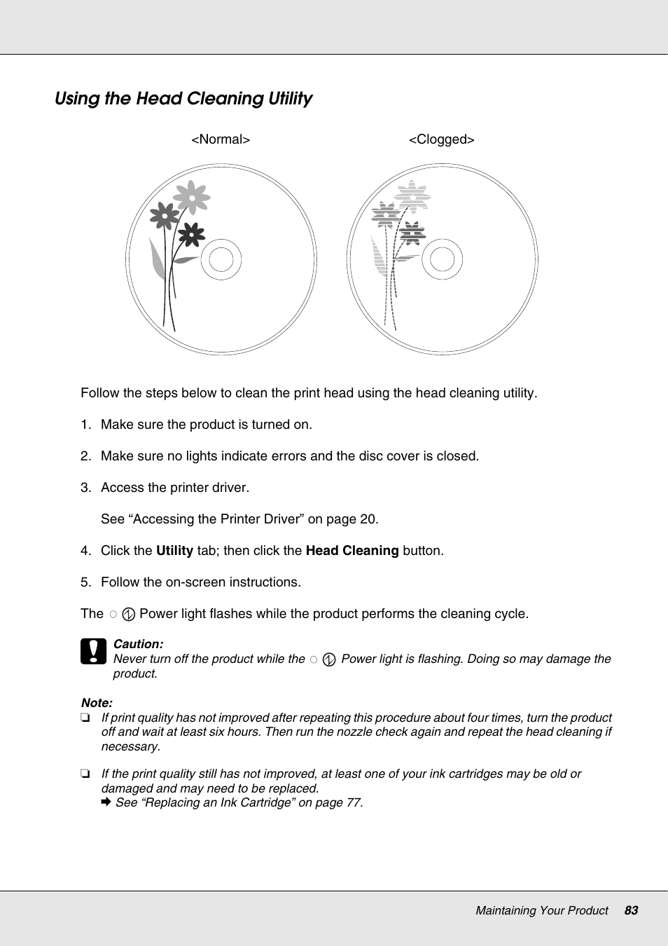 Using the head cleaning utility | Epson 4113114-06 User Manual | Page 83 / 124