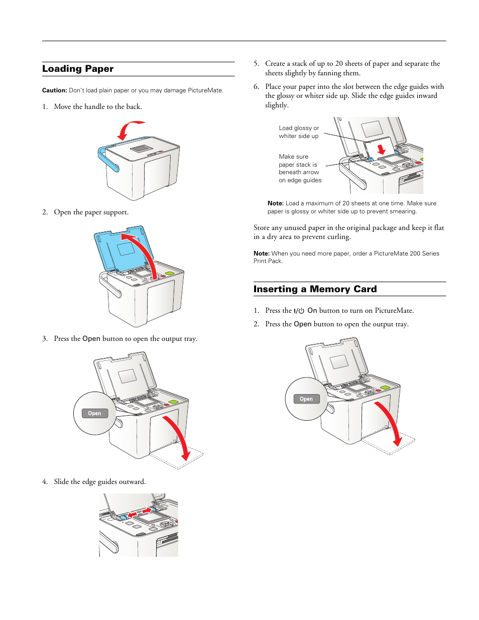 Loading paper, Inserting a memory card | Epson A381H User Manual | Page 3 / 16