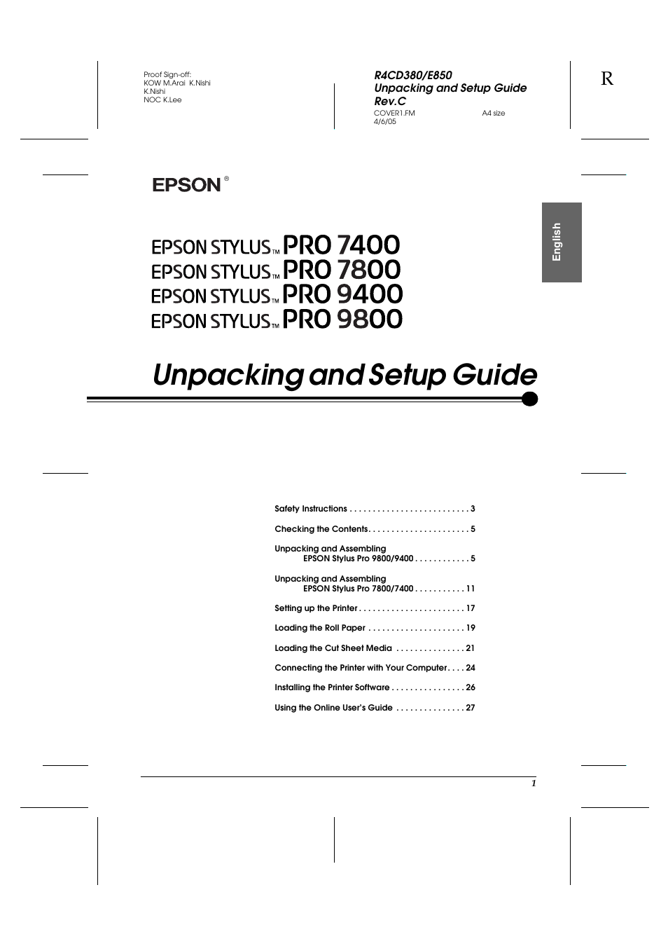 Epson 7800 User Manual | 27 pages