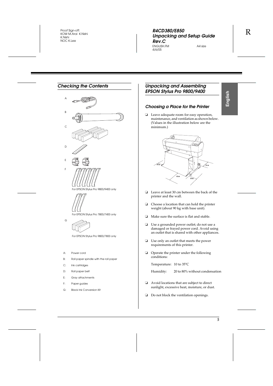 Choosing a place for the printer | Epson 7800 User Manual | Page 5 / 27