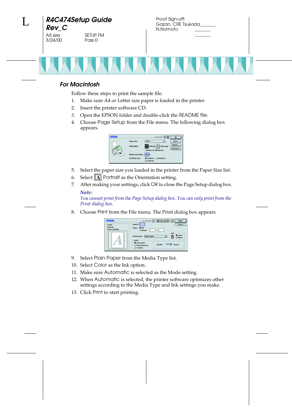 For macintosh, R4c474setup guide rev_c | Epson 670 User Manual | Page 16 / 16