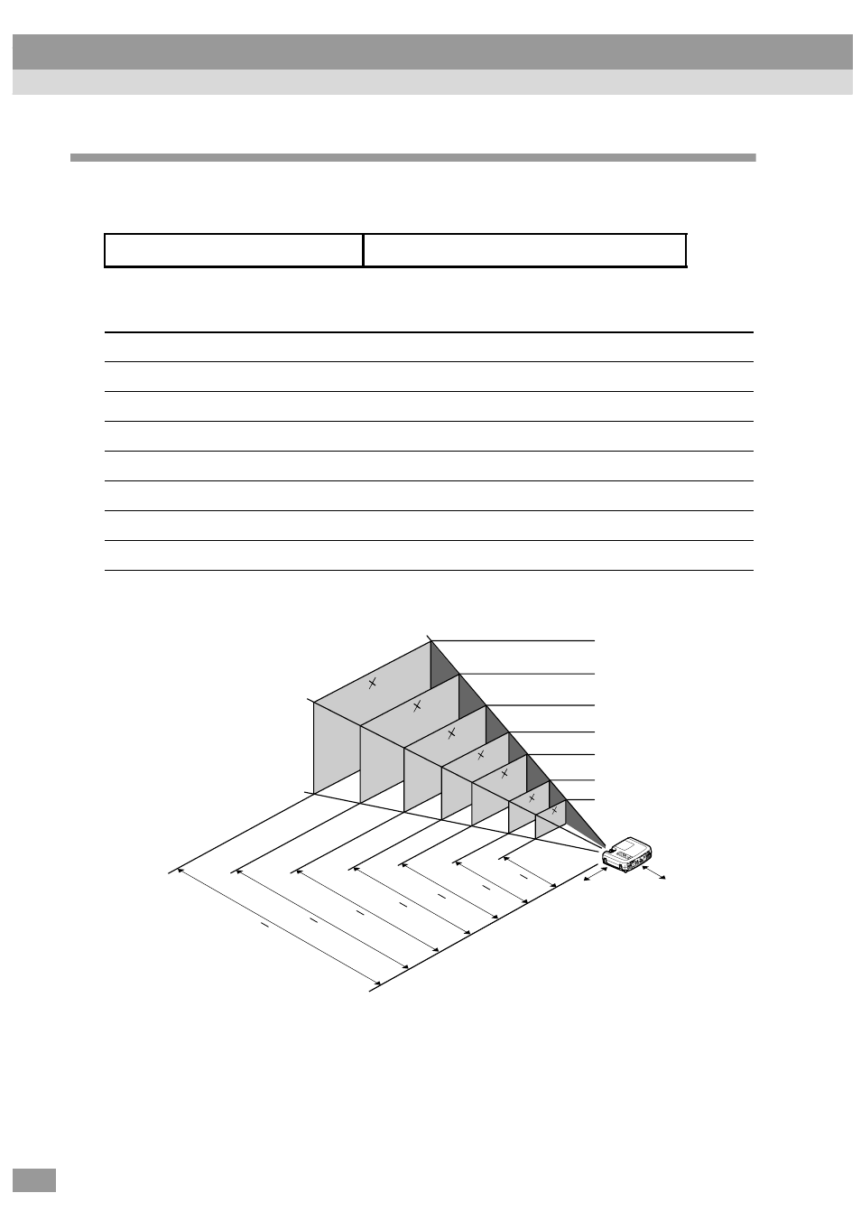 Screen size and projection distance, Installation | Epson ELP-600 User Manual | Page 20 / 120