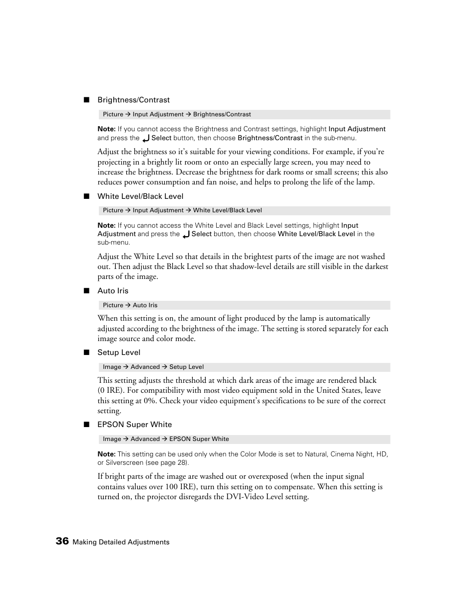 Epson PRO CINEMA 800 User Manual | Page 36 / 80