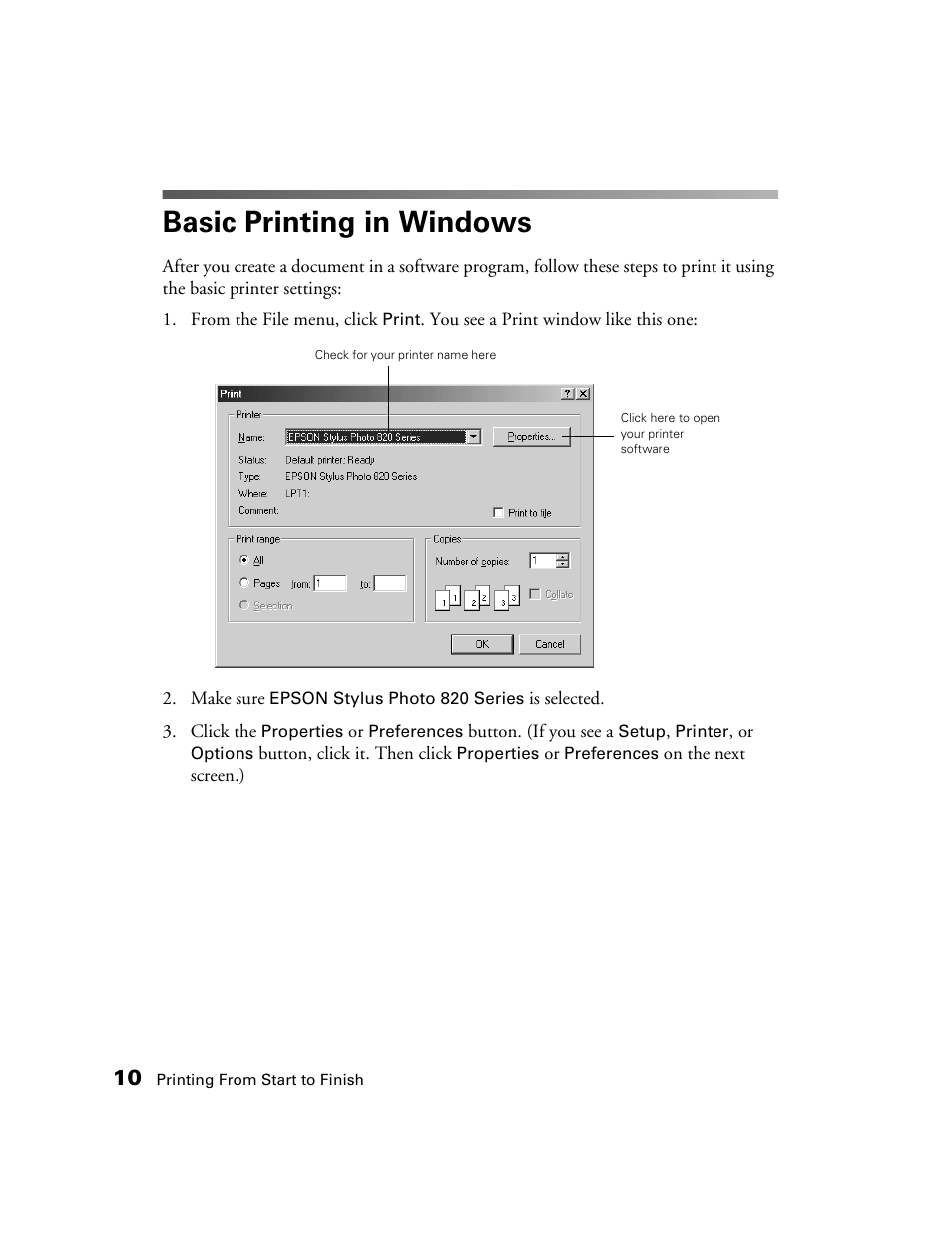 Basic printing in windows | Epson B163A User Manual | Page 15 / 81