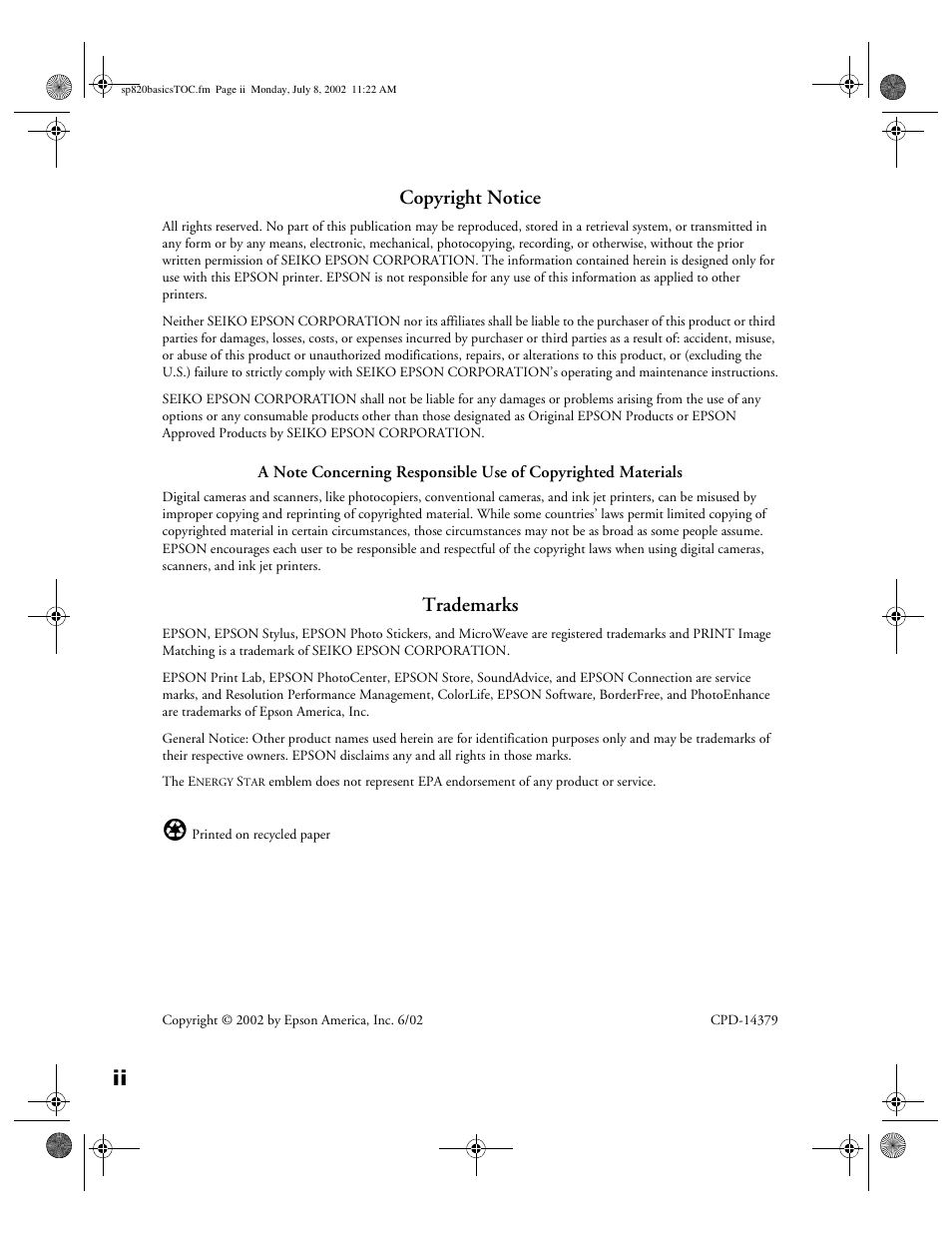 Copyright notice, Trademarks | Epson B163A User Manual | Page 2 / 81