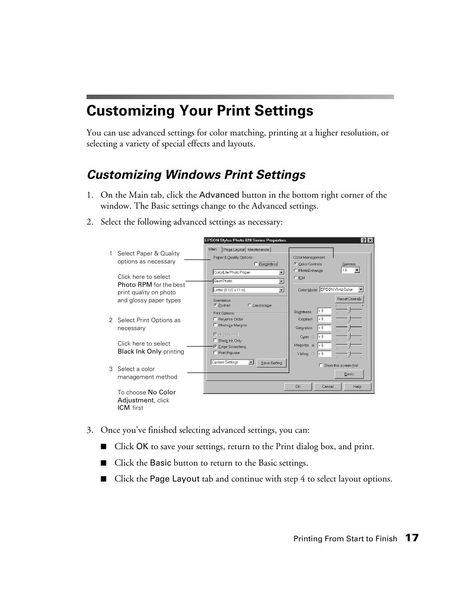 Customizing your print settings, Customizing windows print settings | Epson B163A User Manual | Page 22 / 81