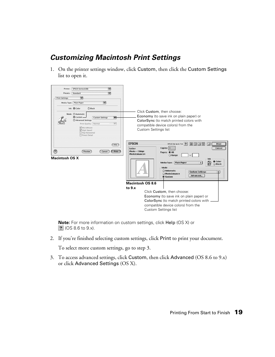 Customizing macintosh print settings | Epson B163A User Manual | Page 24 / 81