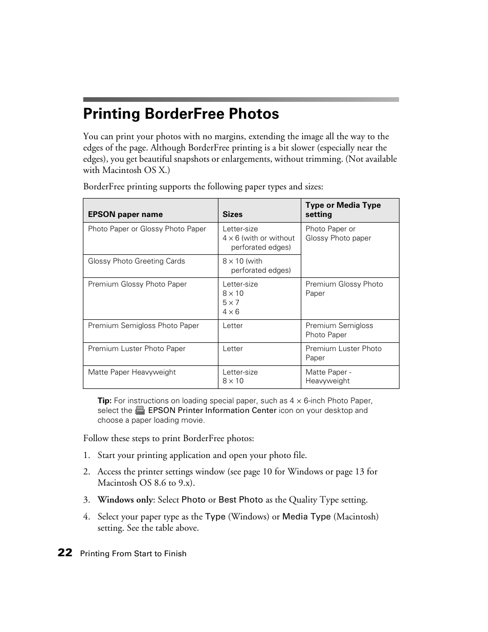 Printing borderfree photos | Epson B163A User Manual | Page 27 / 81