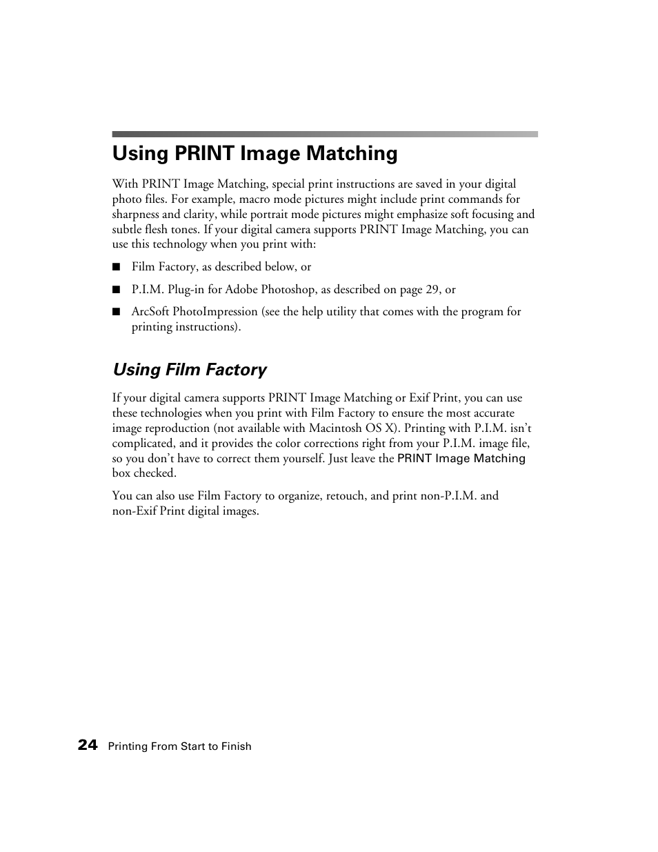 Using print image matching, Using film factory | Epson B163A User Manual | Page 29 / 81
