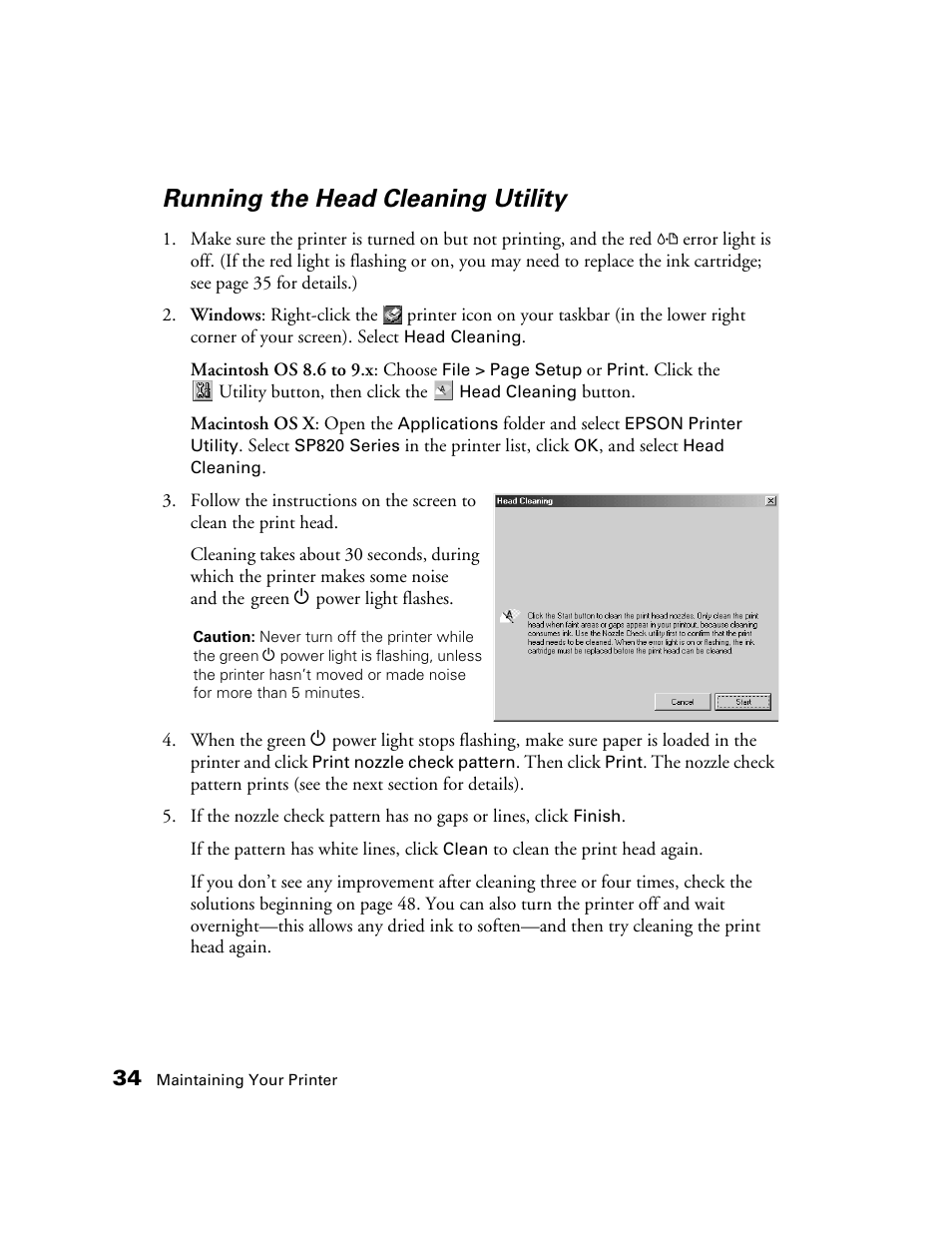 Running the head cleaning utility | Epson B163A User Manual | Page 39 / 81