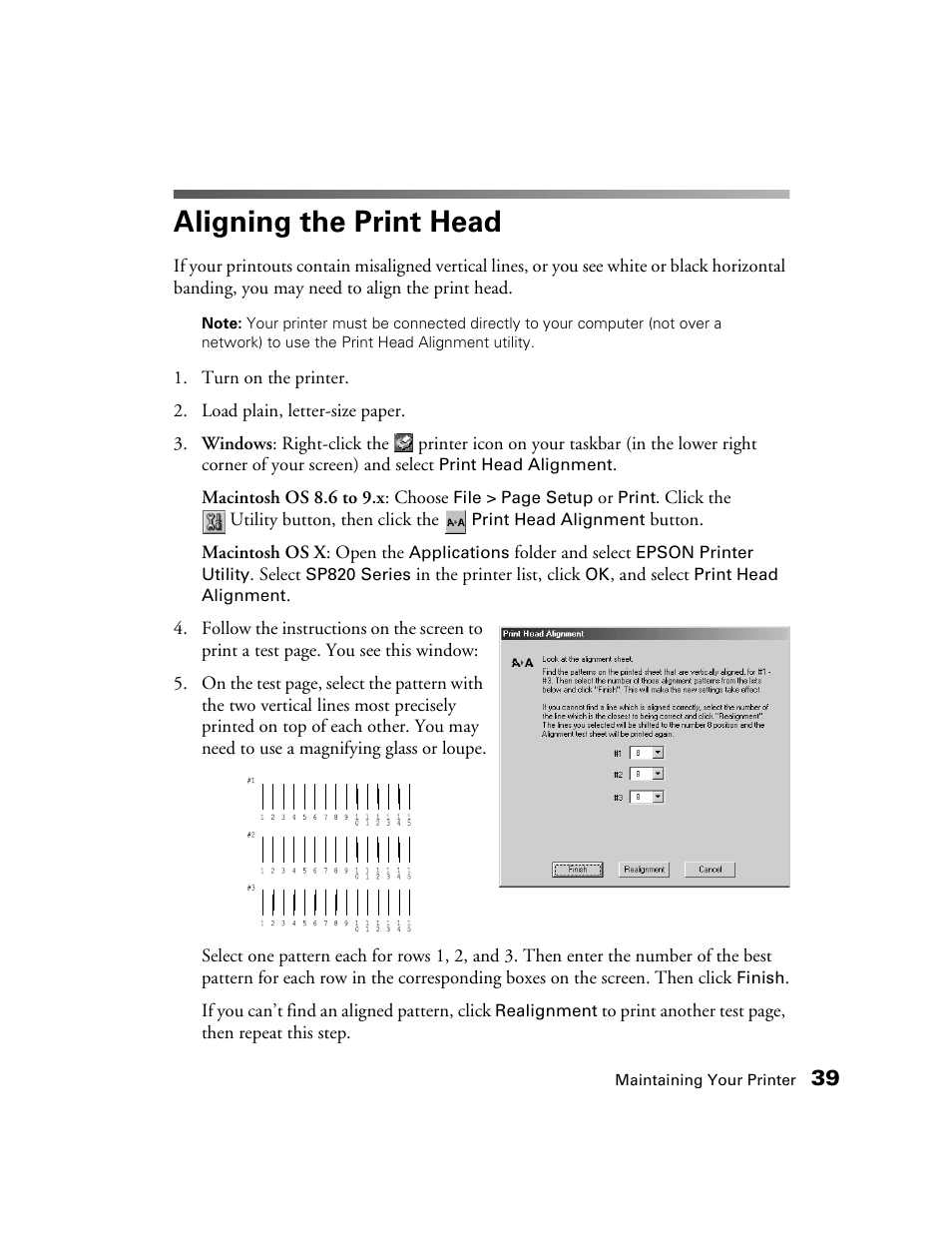 Aligning the print head | Epson B163A User Manual | Page 44 / 81