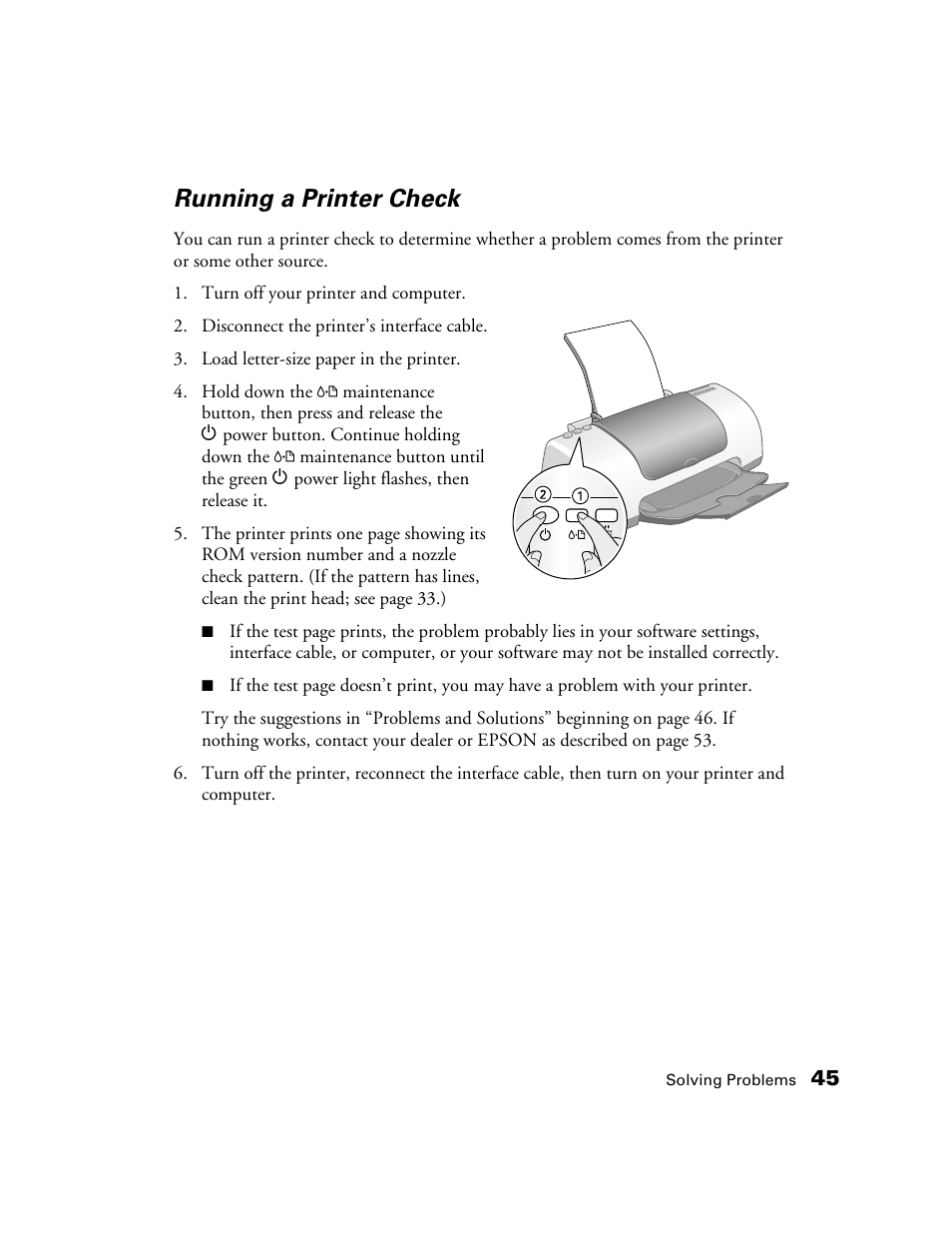 Running a printer check | Epson B163A User Manual | Page 50 / 81