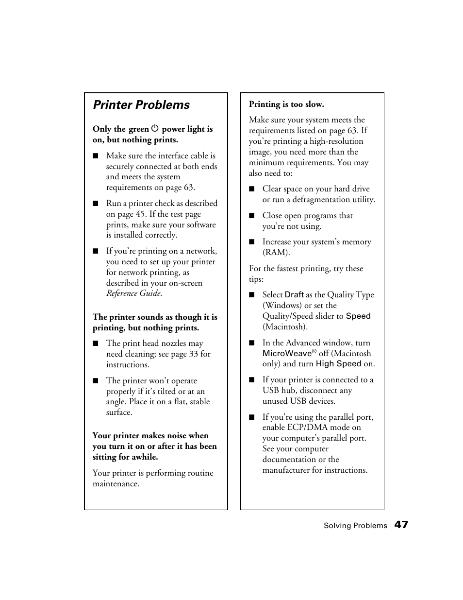 Printer problems | Epson B163A User Manual | Page 52 / 81