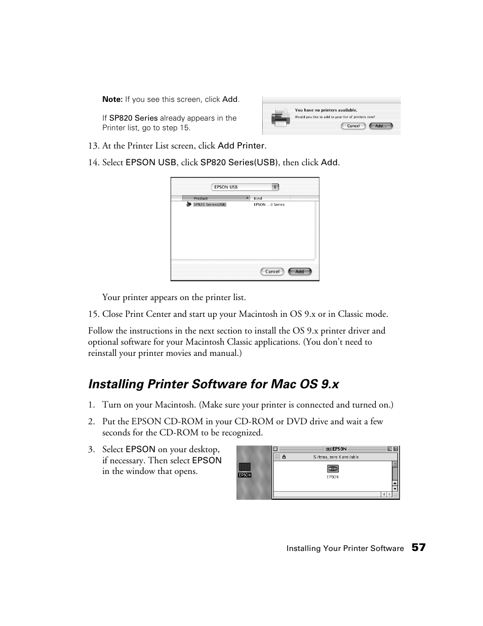 Installing printer software for mac os 9.x | Epson B163A User Manual | Page 62 / 81